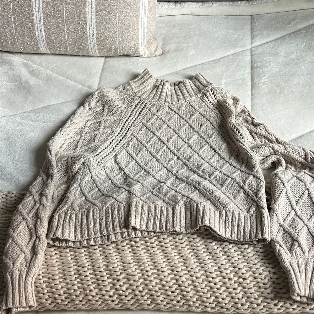 American Eagle Outfitters Beige Cable Knit Sweater